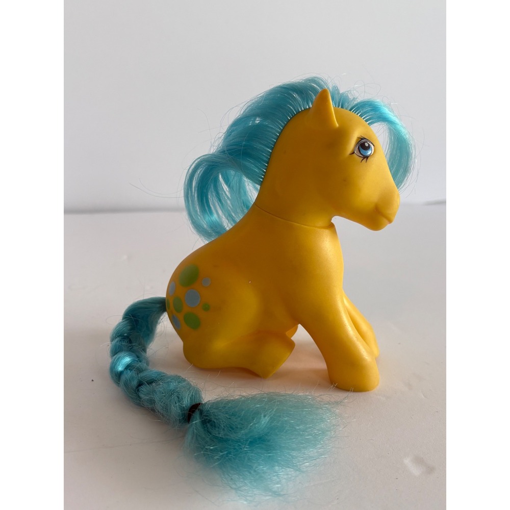 Vintage 1983 My Little Pony G1 Bubbles Yellow Blue Sitting Earth Pony Hasbro